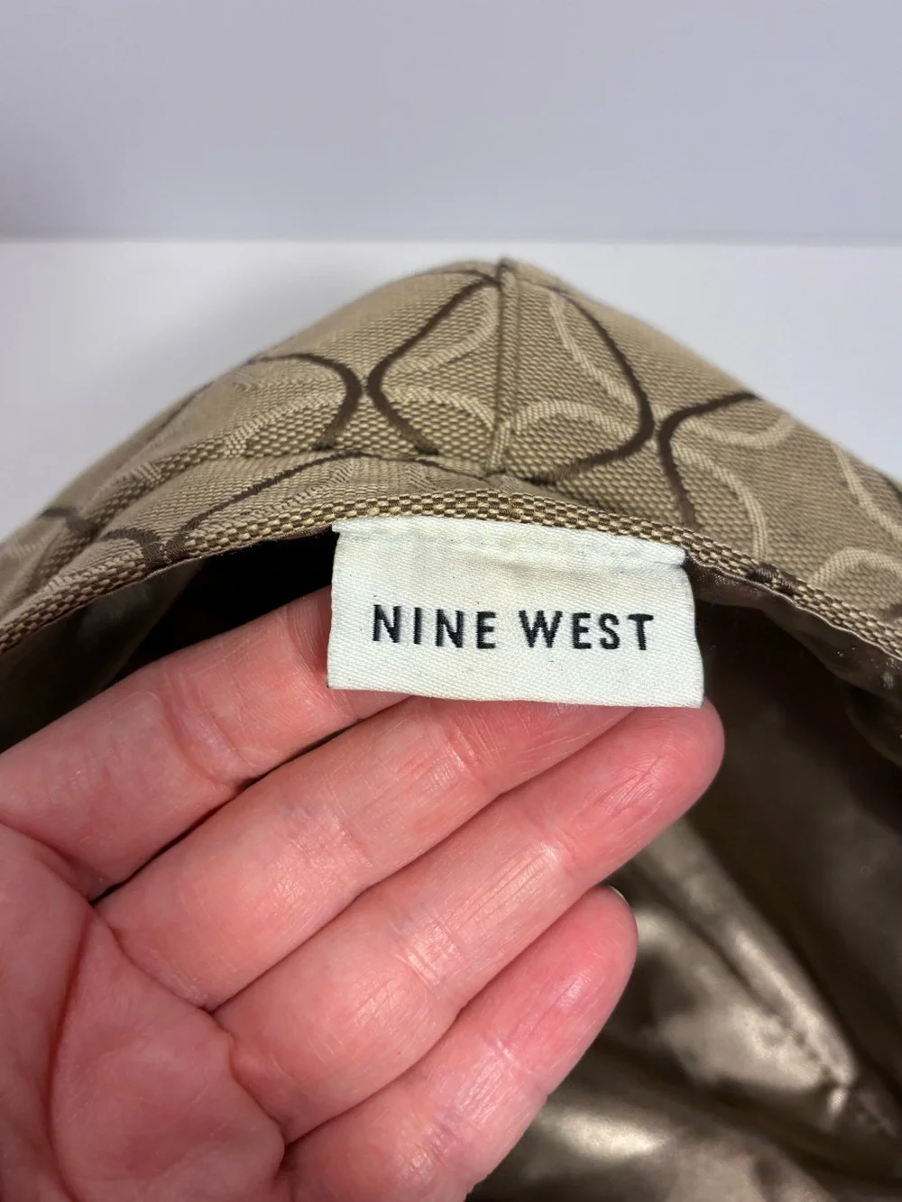 Y2K Nine West Jacquard Newsboy Baker Boy Hat Tan Brown OS